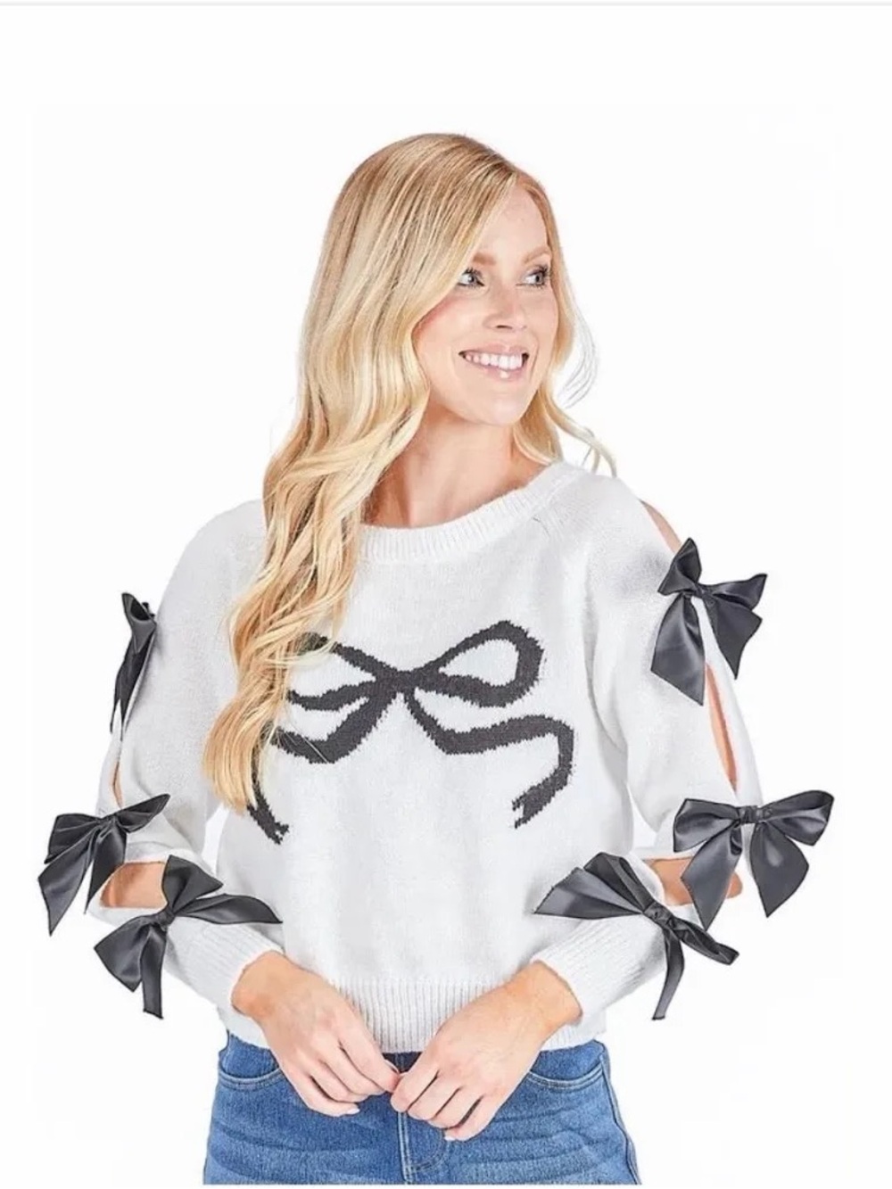 NWT Simply Southern Bow Sweater Black White XXL 🎀